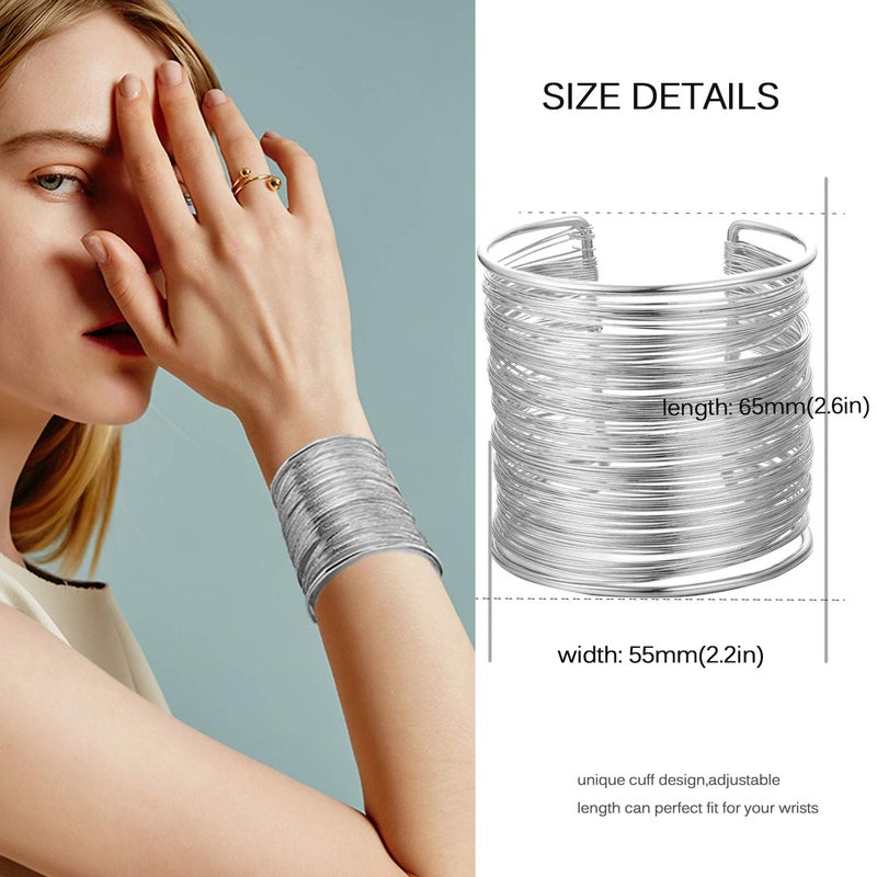 RIOSO 4 Pcs Cuff Bangle Bracelet for Women Open Wide Wire Bracelets Wrist Cuff Wrap Bracelet - Image 5